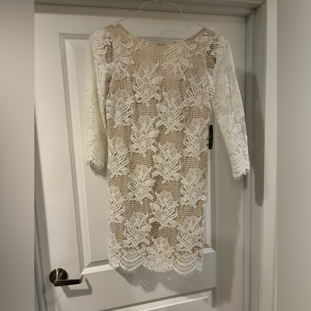 white lace mid thigh length dress